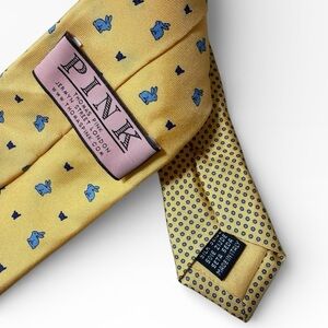 Thomas Pink Yellow Blue Rabbit Silk Tie Made in USA